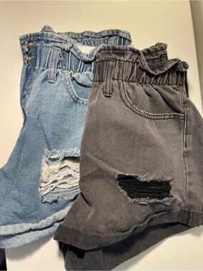 BUNDLE of 2 Forever 21 Denim Paper bag Shorts - Light Blue & Charcoal size L